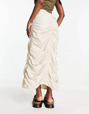 Кремовая юбка миди со сборками и эластичной отделкой Vero Moda
