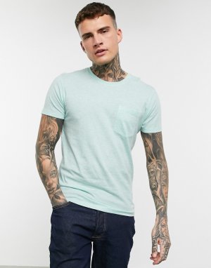 Меланжевая футболка с карманом -Голубой Celio