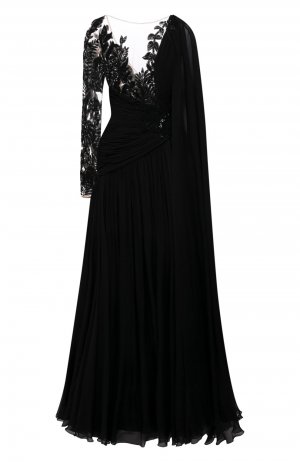 Шелковое платье с отделкой пайетками Zuhair Murad. Цвет: чёрный