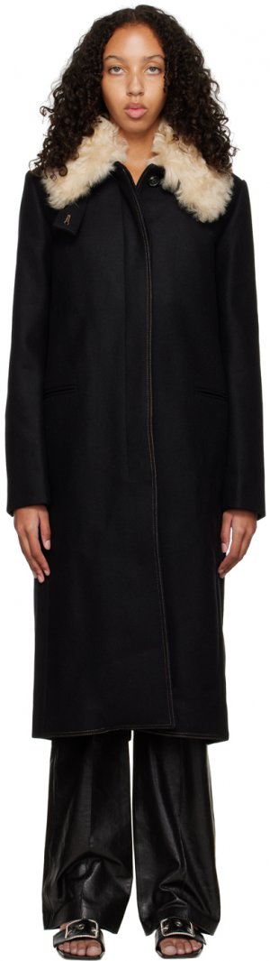 Черное пальто с воротником-стойкой Helmut Lang
