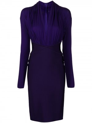 Драпированное платье с длинными рукавами Herve L. Leroux. Цвет: фиолетовый