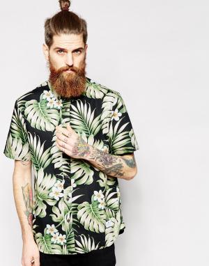 Рубашка с короткими рукавами и пальмовым принтом Penfield. Цвет: black palm