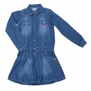 Детское джинсовое платье-рубашка из хлопка с длинными рукавами CHEVIGNON