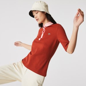 Поло Женская рубашка-поло Slim Fit из хлопка Lacoste. Цвет: красный