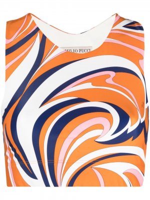 Укороченный топ с абстрактным принтом Emilio Pucci. Цвет: оранжевый