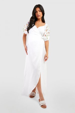 Платье макси с цветочной вышивкой для беременной , белый Boohoo