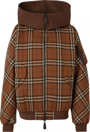 Куртка Check Jacquard Hooded Bomber Jacket 'Brown', коричневый Burberry