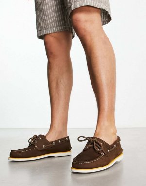 Классические туфли-лодочки с двумя люверсами из темно-коричневой кожи нубука Timberland
