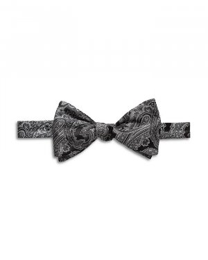 Черно-серебристый шелковый галстук-бабочка с узором огурцы Eton