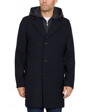 Мужское однобортное пальто со стеганым нагрудником , синий Sam Edelman