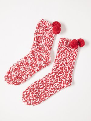 Махровые носки с помпонами zolla. Цвет: красный