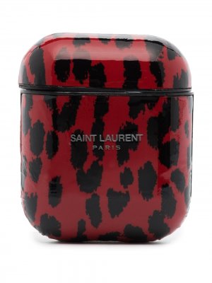 Футляр для airpods с леопардовым принтом Saint Laurent. Цвет: красный