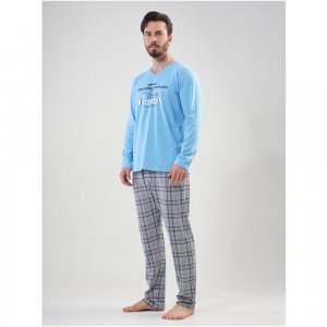 Пижама , размер XL, серый, голубой Vienetta. Цвет: голубой/серый