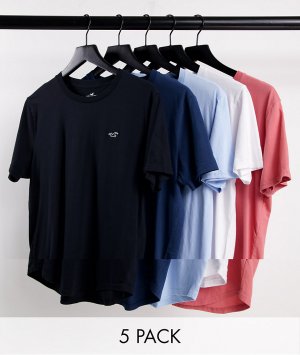 Набор из 5 футболок разных цветов с маленьким логотипом и закругленным нижним краем -Разноцветный Hollister
