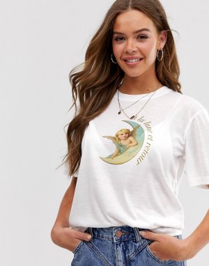 Свободная футболка с принтом изображением луны -Белый Neon Rose