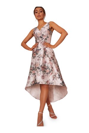 Платье без рукавов с удлиненной спинкой и цветочным узором , розовый Chi London