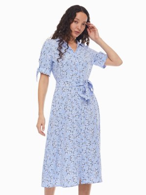 Платье-рубашка с поясом и акцентными короткими рукавами zolla. Цвет: светло-голубой