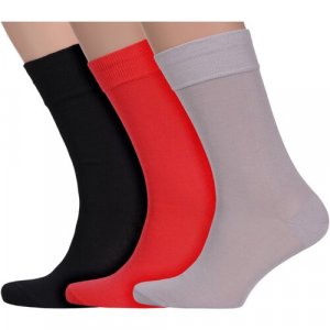 Носки , 3 пары, размер 27, серый, черный, красный LorenzLine. Цвет: серый/красный/черный