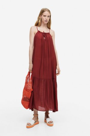 Пляжное поплиновое платье без рукавов , темно-красный H&M