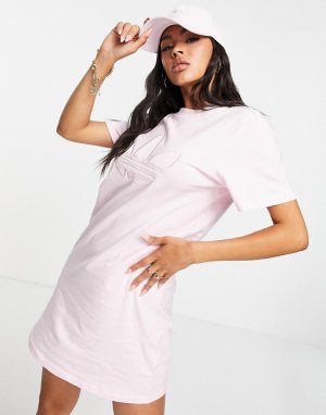 Розовое платье-футболка с большим логотипом -Розовый цвет adidas Originals
