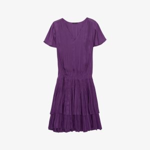 Тканое мини-платье со складками и V-образным вырезом Ikks, фиолетовый IKKS