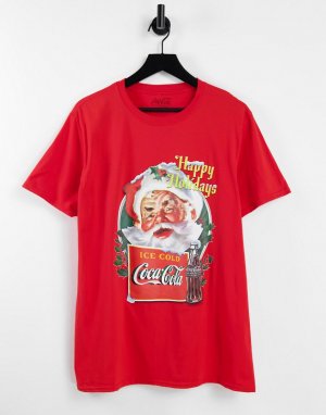 Винтажная новогодняя футболка красного цвета с надписью Coca Cola Happy Holiday-Красный MERCH CMT LTD