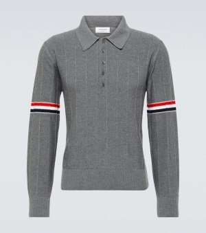 Шерстяной свитер-поло с 4 полосками , серый Thom Browne