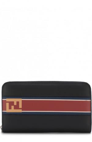 Кожаное портмоне на молнии с принтом Fendi. Цвет: темно-синий