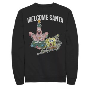 Мужской флисовый пуловер Губка Боб с рисунком Патрика Стар и Рождество , черный Nickelodeon