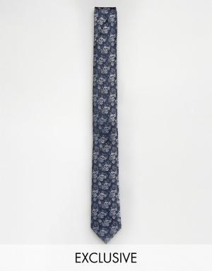 Жаккардовый галстук с принтом черепа Noose & Monkey. Цвет: синий