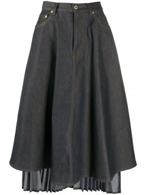 Джинсовая юбка асимметричного кроя с плиссировкой LOEWE. Цвет: синий