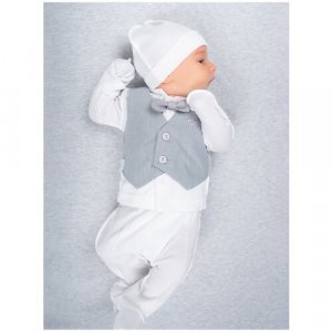 Комплект одежды  для мальчиков, ползунки и шапка кофта, нарядный стиль, размер 62, белый, серый LEO. Цвет: серый/белый/белый-серый