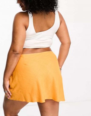 Оранжевая льняная мини-юбка-комбинация ASOS DESIGN Curve