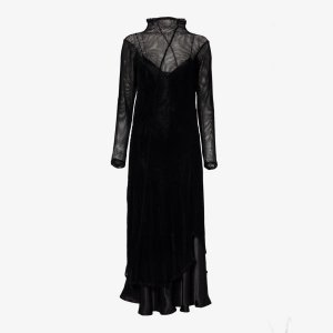 Платье миди из многослойной сетки с открытыми швами , черный Song For The Mute