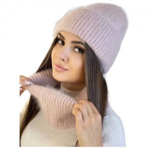 Комплект ангора шапка и снуд, женская зимняя вязанная, головные уборы, DIKA KNIT. Цвет: черный