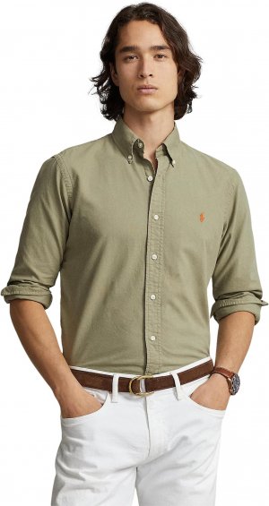 Классическая оксфордская рубашка с длинными рукавами, окрашенная в готовую одежду , цвет Sage Green Polo Ralph Lauren