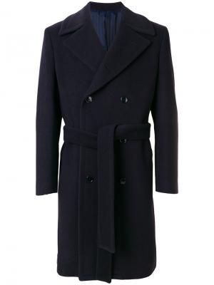 Двубортное пальто с поясом Mp Massimo Piombo. Цвет: синий