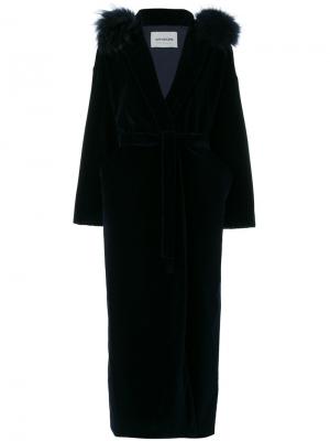 Длинное пальто с капюшоном Ava Adore. Цвет: синий