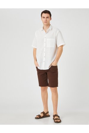 Летняя рубашка с коротким рукавом и классическим воротником карманом , экрю Koton