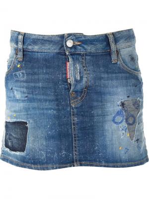Потёртая джинсовая мини-юбка Dsquared2. Цвет: синий