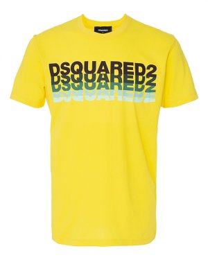 Хлопковая футболка DSQUARED2. Цвет: желтый+принт