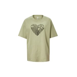 Heart Print Athletic Crew Neck Straight-cut T-shirt Women Tops Light-Grey Green 10018940-A04 Converse