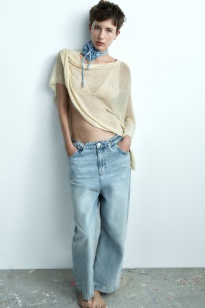 Рубашка-платок из плотного трикотажа Zara, экрю ZARA