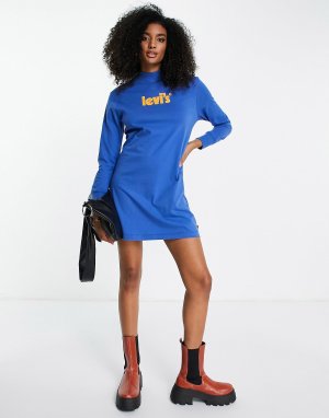 Синее платье из джерси с воротником-стойкой и логотипом Levi's Levi's