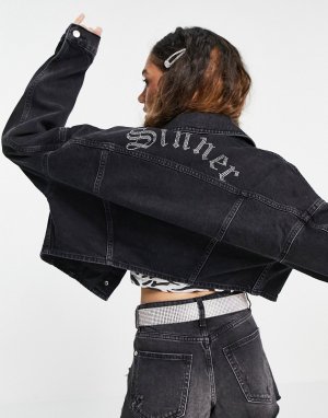 Черная выбеленная джинсовая куртка Sinner-Черный Topshop