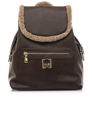 Женский коричневый рюкзак с деталями из бежевой овчины, Mariamare