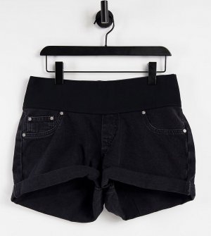 Черные выбеленные джинсовые шорты свободного кроя в винтажном стиле с завышенной талией ASOS DESIGN Maternity-Черный цвет Maternity