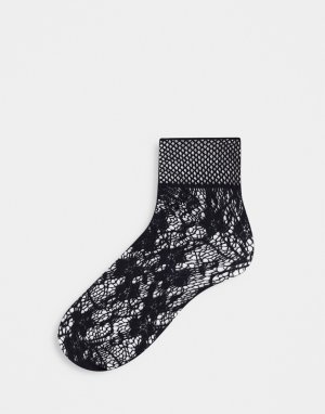 Черные сетчатые носки с цветочным узором -Черный цвет Pretty Polly