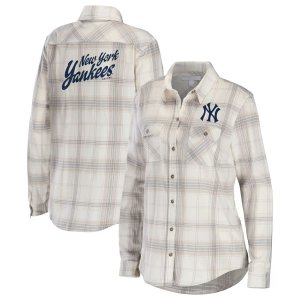 Женская одежда Erin Andrews Серая/кремовая фланелевая рубашка на пуговицах New York Yankees Unbranded