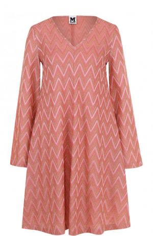 Вязаное мини-платье свободного кроя с длинным рукавом M Missoni. Цвет: розовый